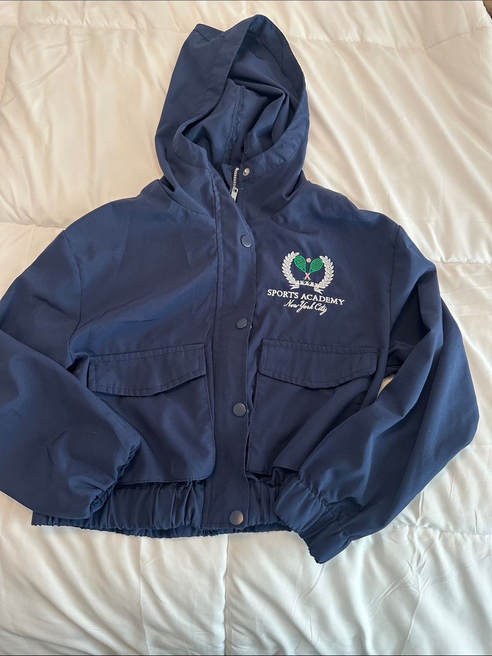 Kids' Navy Hooded Rain Jacket with Sports Academy Crest